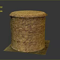 Brown Round Woven Storage Basket With Lid And Woven Texture On Mat