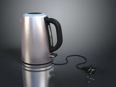 Modern Silver Electric Kettle With Black Handle And Power Cord 3d model