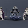 Game And Movie Female Fantasy Characters With Elaborate Costumes Sword And Floral Decorations