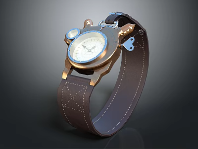 Classic Vintage Wristwatch With Leather Strap Round Dial And Brass Accents 3d model