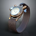 Classic Vintage Wristwatch With Leather Strap Round Dial And Brass Accents