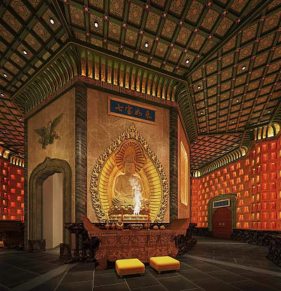 Chinese Buddhist Temple Hall 3d model