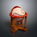 Decorative Globe on Wooden Stand with Red Accents and Blue Trim
