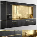 Modern Black And Gold Kitchen Cabinets With Wooden Finish And Metal Handles