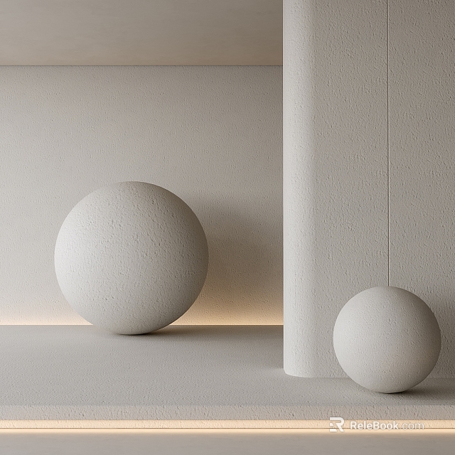Minimalist Interior Wall Design With Neutral Beige Finish And Decorative Spheres Decoration 3d model 