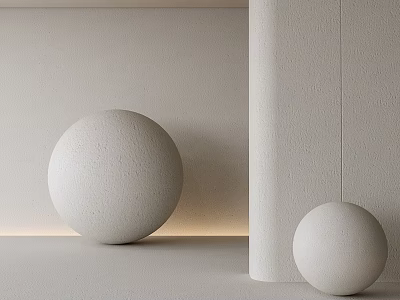 Minimalist Interior Wall Design With Neutral Beige Finish And Decorative Spheres Decoration 3d model