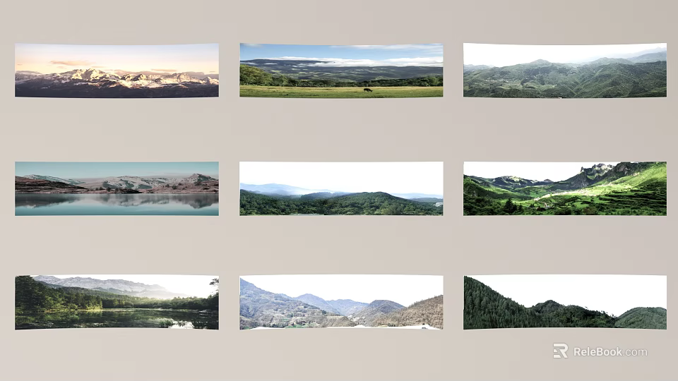 Diverse Scenic Landscapes Featuring Snowy Mountains Grasslands Lakes Forests And Open Skies 3d model 