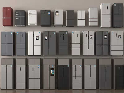 Various Refrigerators and Freezers with Modern Colors Styles and Designs 3d model