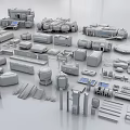 Grey 3D Model Mechanical Parts With Various Shapes And Industrial Structures