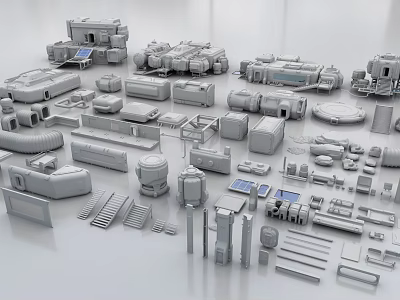 Grey 3D Model Mechanical Parts With Various Shapes And Industrial Structures 3d model