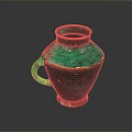 Handcrafted Green Glazed Ceramic Vase Sculpture Carving With Handle And Artistic Design
