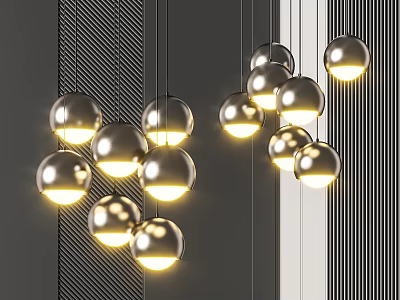 Modern Spherical Pendant Lights Design With Glowing Metallic Balls For Home Interior 3d model