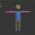 3D Cartoon Bearded Man Wearing Glasses Blue Shirt Arms Outstretched Gray Background