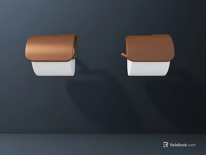 Two Wall Mounted Trash Bins with Brown Lids and White Bodies on Dark Wall 3d model 