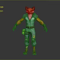 Stylized 3D Fox Character Standing In Green Overalls With Orange Fur And Tool Belt