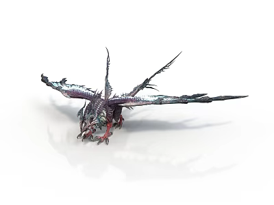 Mythical Dragon With Purple Silver Scales Spreading Wings On White Surface 3d model
