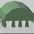 Green Arch Shaped Camping Tent With Support Legs And Draped Fabric
