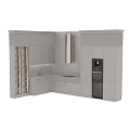 Modern Gray Kitchen Cabinets With Glass Door Wine Storage Built-in Appliance And Countertop