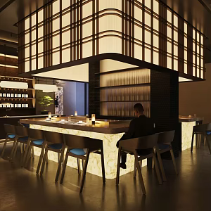 Japanese Style Japanese Restaurant Sushi Restaurant Ibuya Japanese and Korean Restaurant Chinese Restaurant Operating Table Bar Stool Glow Water Bar Operating Table 3d model