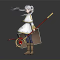 Anime Character With Silver Gray Long Hair White And Yellow Outfit Holding Red Staff Standing