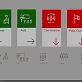 Directional Hanging Signage With Department Names Arrows And Icons For Office Wayfinding