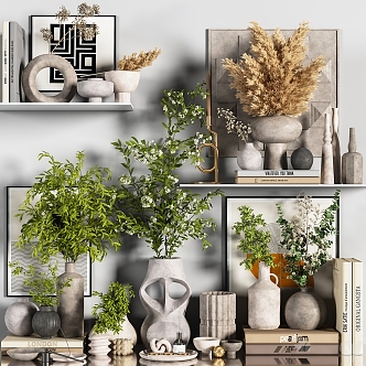 Decorative Ornaments Combination Jewelry Books Fruit Plate Desktop Green Plant Vase Hanging Painting 3d model