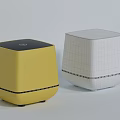 Yellow And White Square Headphone Speaker With Black Top And Grid Pattern Design 3d model