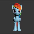 Blue Game And Movie Character With Rainbow Mane Tail Pink Eyes Standing On Black Background