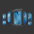 Futuristic Gate Design With Illuminated Blue Screens And Tech Inspired Panels