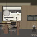 Modern Middle Ancient Style Restaurant Dining Table and Chair Combination Solid Wood Dining Table Middle Ancient Dining Chair Sideboard Chandelier 3d model