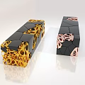 Modern Geometric Public Chairs With Black Gold Rose Gold Hollow Patterns And Sculptural Design