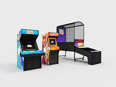 Entertainment Electronics Featuring Colorful Arcade Game Machines And Interactive Basketball Shooting Game 3d model