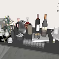 Elegant Assorted Wine Bottles And Various Glasses On Stylish Tabletop With Decor