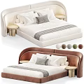 Modern Double Bed With Upholstered Headboard Pillows And Nightstand Color Options