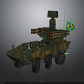 Camouflaged Brazilian Armored Military Vehicle With Six Wheel Missile Launcher And Flag