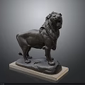 Bronze Standing Lion Statue With Open Mouth And Square Wooden Base