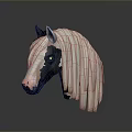 3D Horse Head Model With Black White Coat Long Mane And Red Eyes