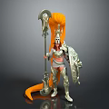 Mythical Warrior Character Wearing Silver Armor With Golden Decorations Orange Hair Giant Axe and Shield