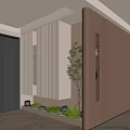 Modern Entryway Console And Side Cabinet With Wooden Design Green Plant And Decorative Shelves
