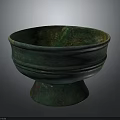 Ancient Bronze Bowl With Pedestal Base And Green Patina Surface