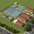 Industrial Plant Layout Featuring Red Brick Buildings Water Ponds Access Roads And Greenery