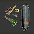 Colorful Stationery Set With Blue Pencil Case Green Scissors Crayons Sharpener And Eraser
