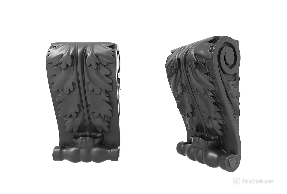 Black Carved Decorative Legs With Intricate Leaf Patterns And Scroll Designs 3d model
