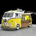 Vintage Van Style Mobile Coffee Truck With Yellow White Exterior And Service Awning