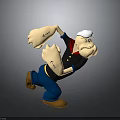 Popeye the Sailor Man Flexing Muscular Arms With White Cap Black Shirt Blue Pants And Tattoos