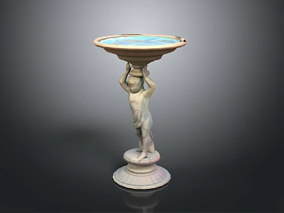 Ornamental Water Basin With Classical Human Statue Pedestal And Blue Top 3d model