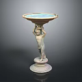 Ornamental Water Basin With Classical Human Statue Pedestal And Blue Top