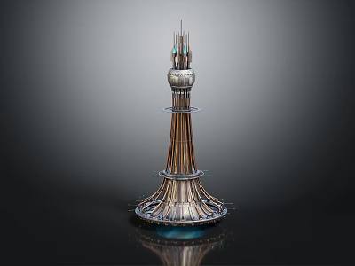 Metallic Industrial Tower Apparatus With Multi Layered Frame And Spherical Top 3d model