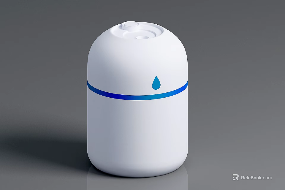 Modern White Cylindrical Humidifier With Blue Stripe And Water Drop Icon 3d model 