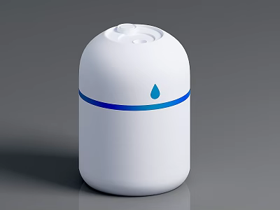 Modern White Cylindrical Humidifier With Blue Stripe And Water Drop Icon 3d model
